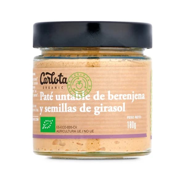Paté de berenjena y semillas de girasol Carlota organic frasco 180 g - 1 ud - Imagen del producto en Findit