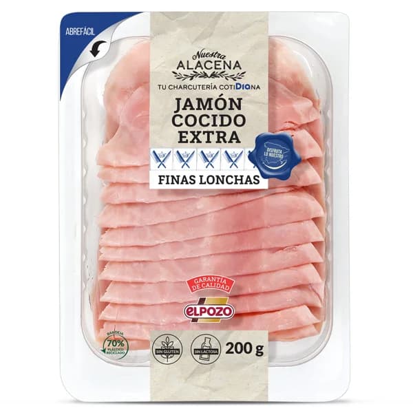 Jamón cocido extra Nuestra Alacena de Dia sobre 200 g - 1 ud - Imagen del producto en Findit
