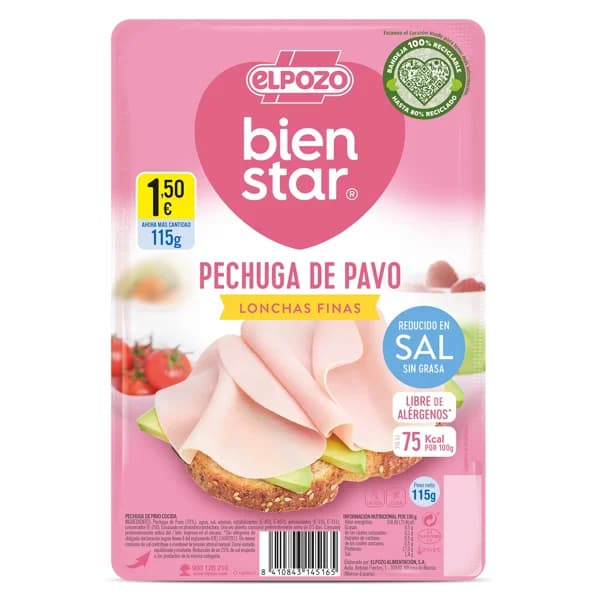 Pechuga de pavo Elpozo Bienstar sobre 115 g - 1 ud - Imagen del producto en Findit