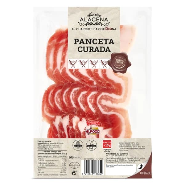 Panceta curada Nuestra Alacena de Dia sobre 150 g - 0.15 kg - Imagen del producto en Findit