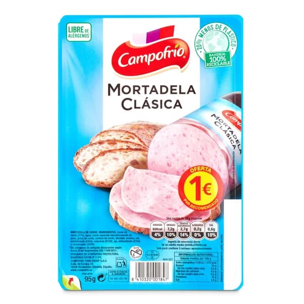 Mortadela clásica Campofrío sobre 95 g - 0.1 kg - Imagen del producto en Findit