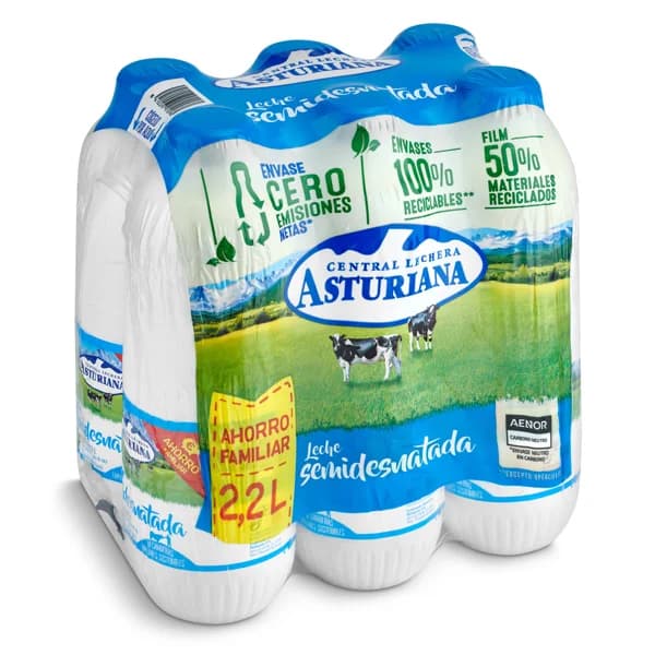 Leche semidesnatada Central Lechera Asturiana botella 6 x 2.2 l - 13.24 l - Imagen del producto en Findit