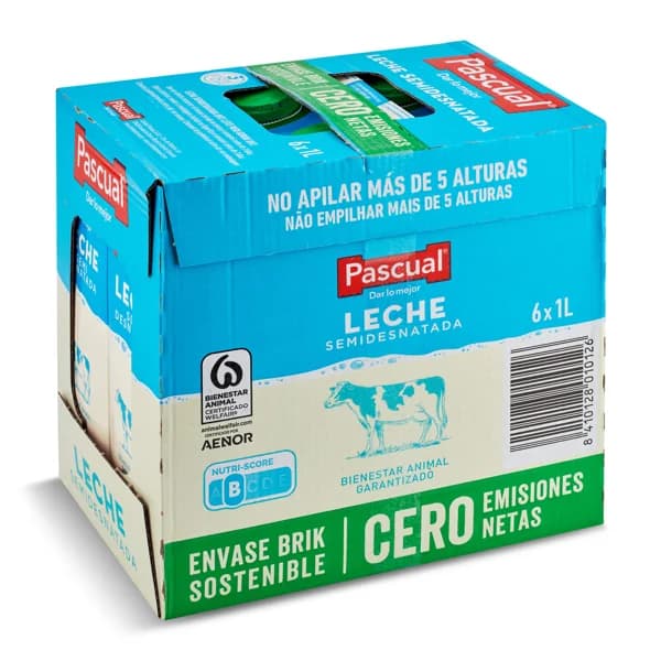 Leche semidesnatada Pascual brik 6 x 1 l - 6 l - Imagen del producto en Findit