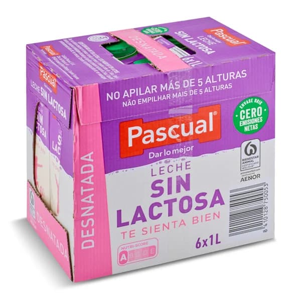 Leche desnatada sin lactosa Pascual brik 6 x 1 l - 6 l - Imagen del producto en Findit
