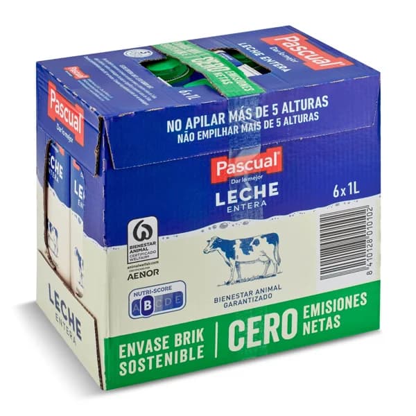 Leche entera Pascual brik 6 x 1 l - 6 l - Imagen del producto en Findit