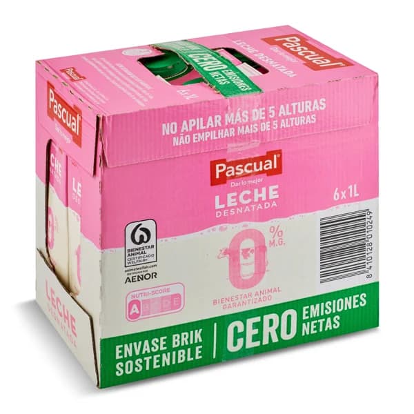Leche desnatada Pascual brik 6 x 1 l - 6 l - Imagen del producto en Findit