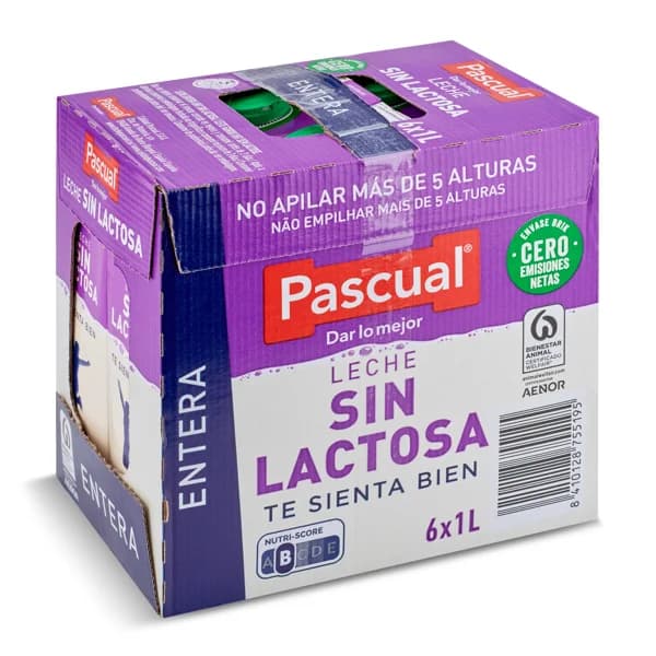 Leche entera sin lactosa Pascual brik 6 x 1 l - 6 ud - Imagen del producto en Findit