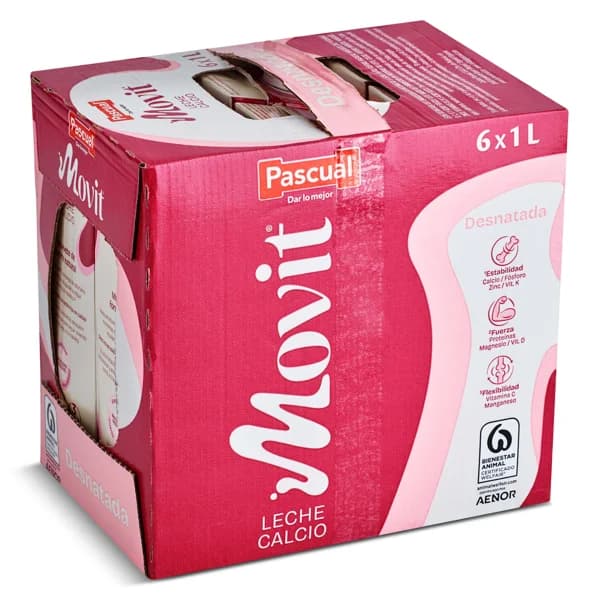 Leche desnatada calcio Pascual Movit brik 6 x 1 l - 6 l - Imagen del producto en Findit