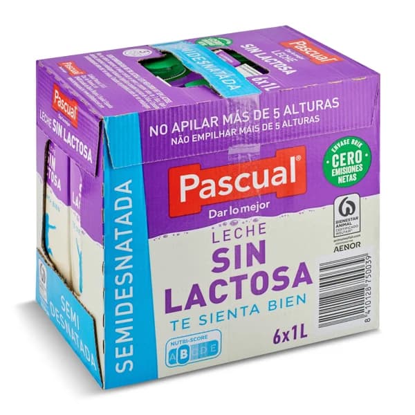 Leche semidesnatada sin lactosa Pascual brik 6 x 1 l - 6 l - Imagen del producto en Findit