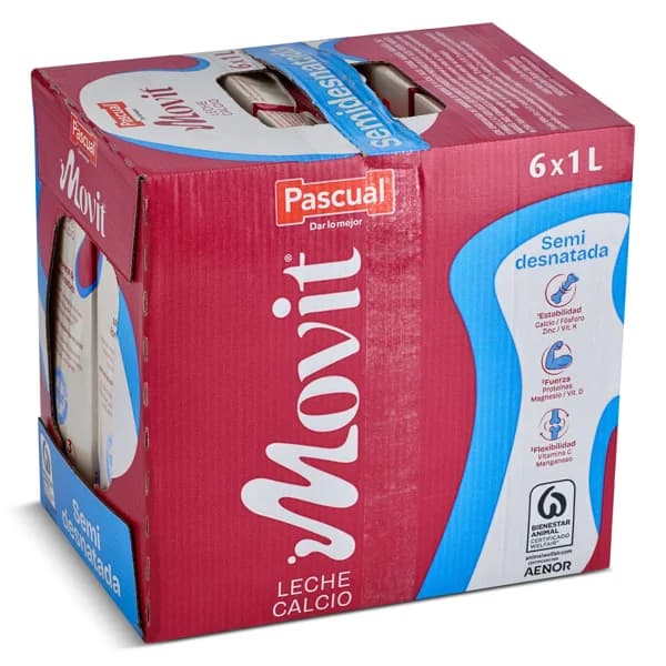 Leche semidesnatada calcio Pascual Movit brik 6 x 1 l - 6 l - Imagen del producto en Findit