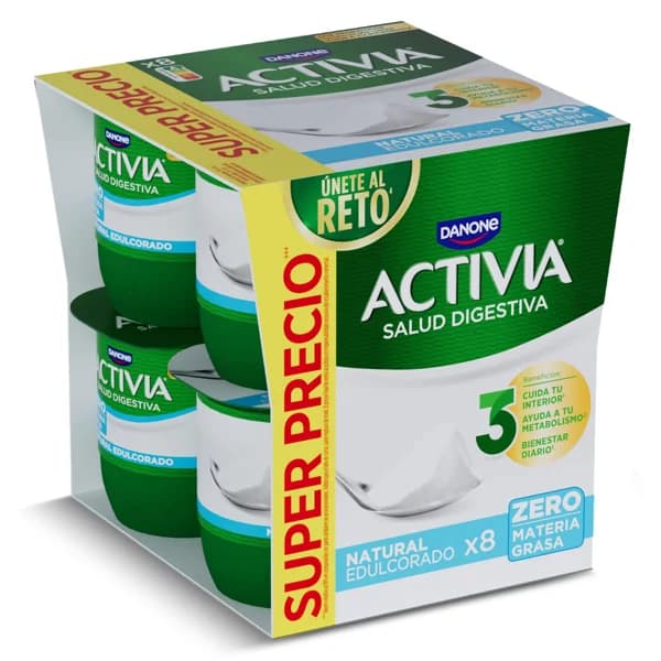 Bífidus natural desnatado edulcorado Activia vaso 8 x 120 g - 0.96 kg - Imagen del producto en Findit