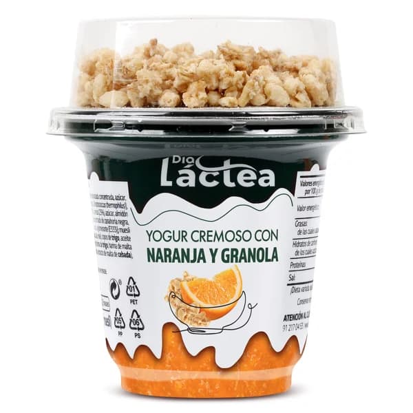 Yogur cremoso con naranja y granola Dia Láctea vaso 230 g - 1 ud - Imagen del producto en Findit