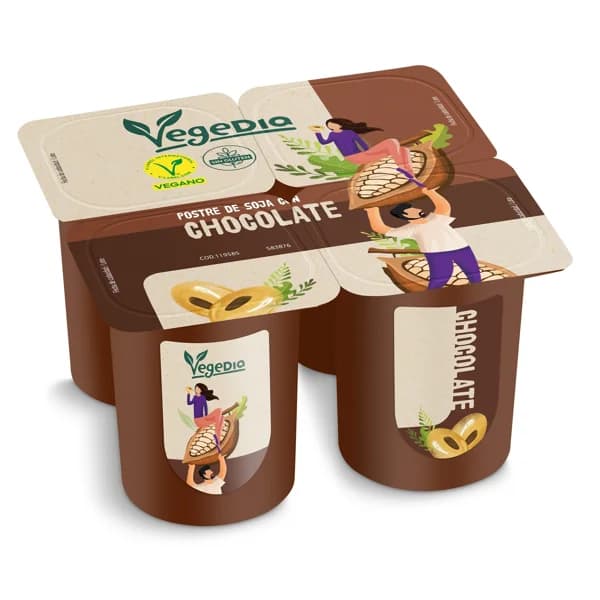 Postre vegetal de soja sabor chocolate Vegedia pack 4 x 100 g - 0.4 kg - Imagen del producto en Findit