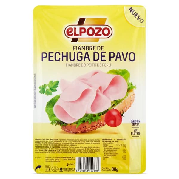 Pechuga de pavo Elpozo sobre 80 g - 0.08 ud - Imagen del producto en Findit