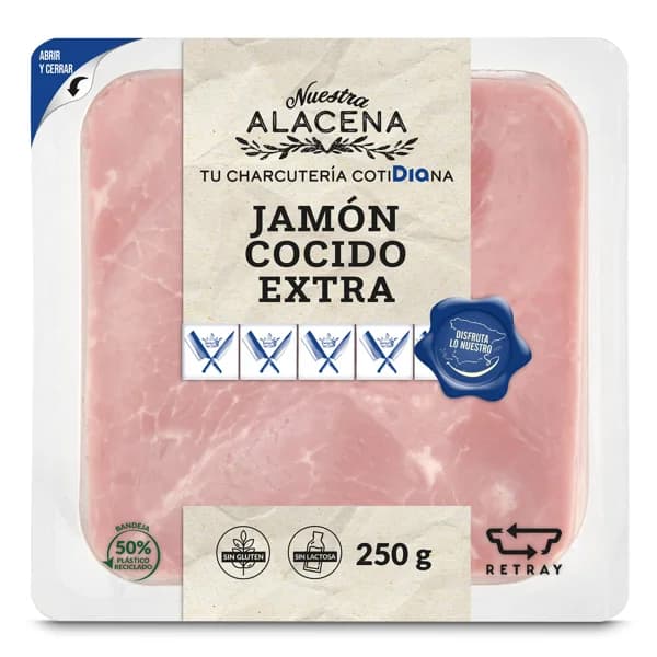 Jamón cocido extra Nuestra Alacena de Dia sobre 250 g - 0.25 kg - Imagen del producto en Findit