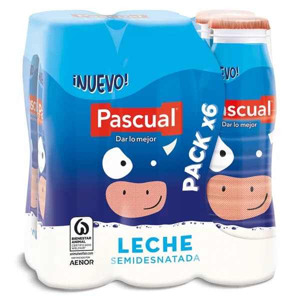 Leche semidesnatada Pascual botella 6 x 188 ml - 1.16 l - Imagen del producto en Findit