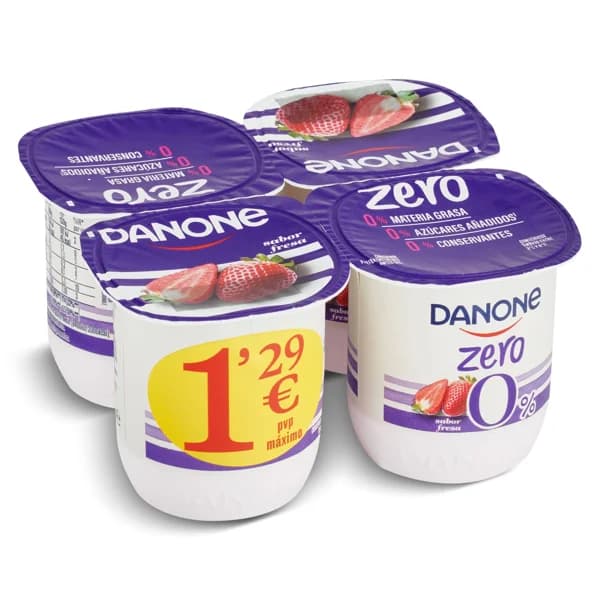 Yogur desnatado sabor fresa zero Danone pack 4 x 120 g - 0.48 kg - Imagen del producto en Findit