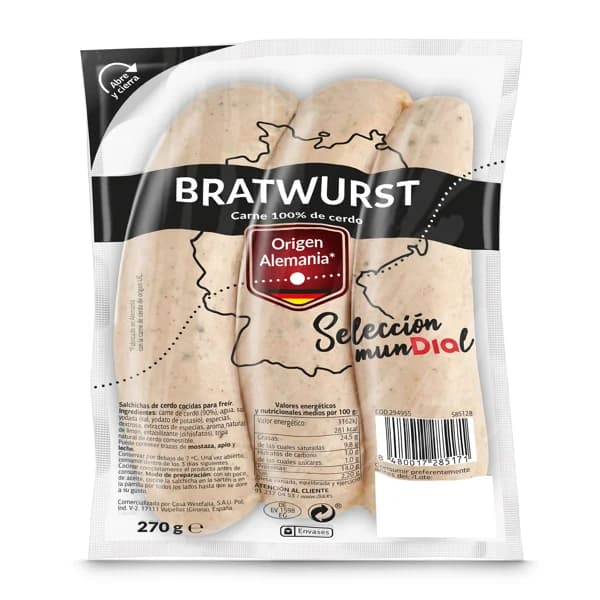 Salchichas bratwurst Selección Mundial de Dia bolsa 270 g - 0.27 kg - Imagen del producto en Findit
