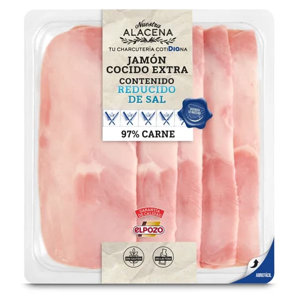 Jamón cocido extra reducido en sal Nuestra Alacena de Dia sobre 150 g - 0.15 kg - Imagen del producto en Findit