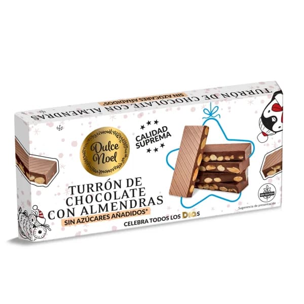 Turrón de chocolate con almendras sin azúcar Dulce Noel Dia caja 175 g - 1 ud - Imagen del producto en Findit