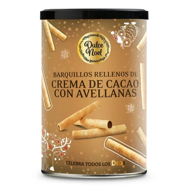 Barquillos rellenos de crema de cacao con avellanas  Dulce Noel Dia lata 200 g - 1 ud - Imagen del producto en Findit