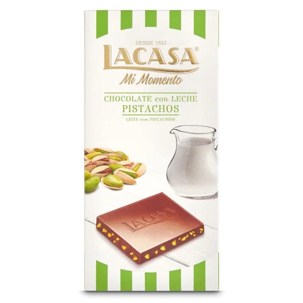 Chocolate con leche con pistachos Lacasa 90 g - 1 ud - Imagen del producto en Findit