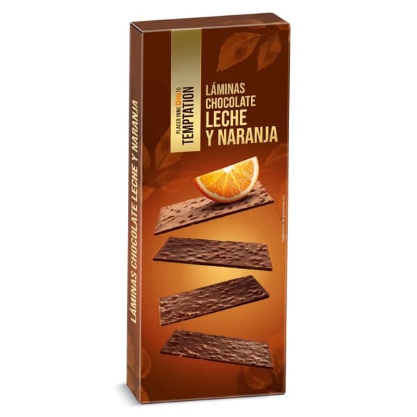 Láminas de chocolate con leche y naranja Temptation de Dia caja 100 g - 1 ud - Imagen del producto en Findit