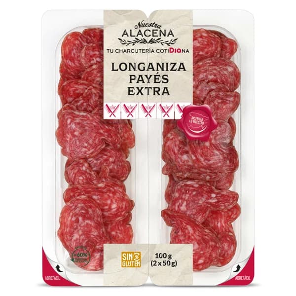 Longaniza payés extra Nuestra Alacena de Dia bandeja 2 x 50 g - 0.1 kg - Imagen del producto en Findit