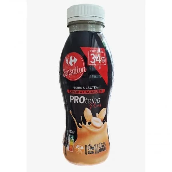 Bebida láctea liquida desnatada sabor cacahuete proteína plus Sensation Carrefour sin gluten sin azúcar añadido 350 g. - 0.35 kg - Imagen del producto en Findit