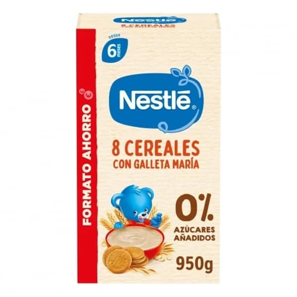 Papilla infantil desde 6 meses 8 cereales con galleta maría Nestlé sin azúcar añadido 950 g. - 0.95 kg - Imagen del producto en Findit