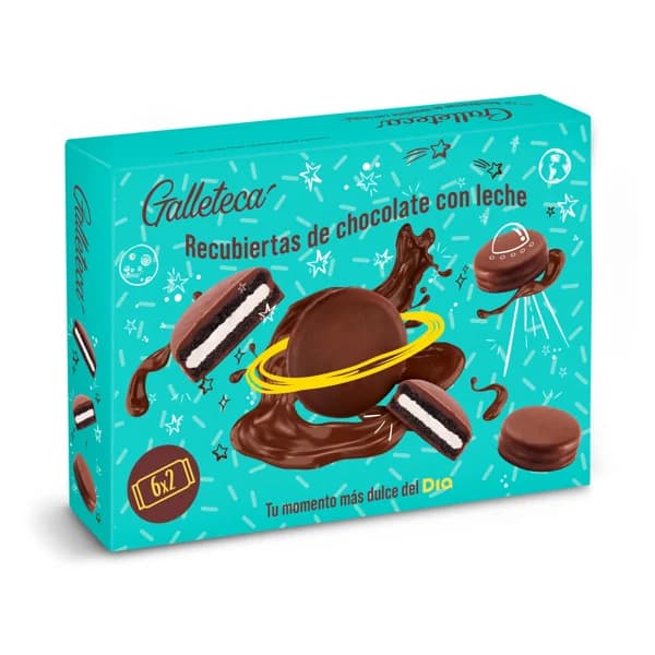 Galletas de cacao rellenas de crema bañadas con chocolate con leche Galleteca de Dia caja 252 g - 0.25 kg - Imagen del producto en Findit