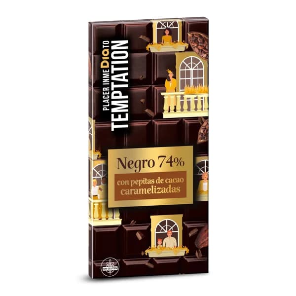 Chocolate negro 74% cacao con pepitas de chocolate caramelizadas Temptation de Dia 100 g - 0.1 kg - Imagen del producto en Findit