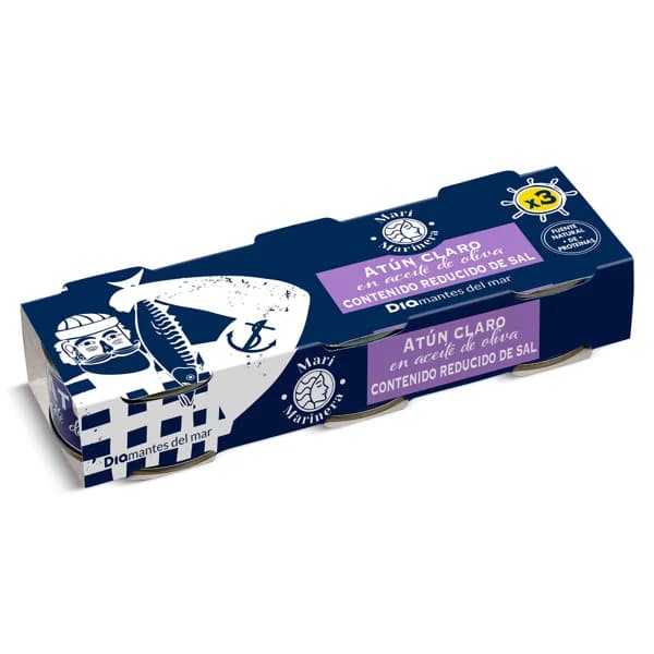 Atún claro en aceite de oliva bajo en sal Mari Marinera de Dia lata 3 x 60 g - 0.18 kg - Imagen del producto en Findit