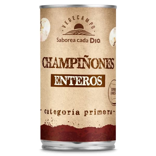 Champiñones enteros Vegecampo de Dia lata 185 g - 0.18 kg - Imagen del producto en Findit