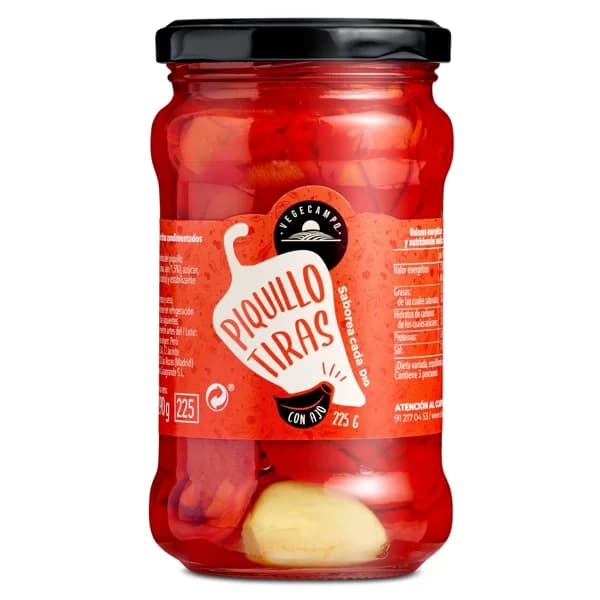 Pimientos del piquillo en tiras con ajo Vegecampo de Dia frasco 225 g - 0.22 kg - Imagen del producto en Findit