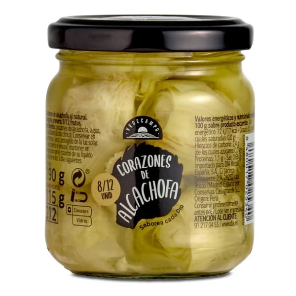 Corazones de alcachofas Vegecampo de Dia frasco 115 g - 0.11 kg - Imagen del producto en Findit