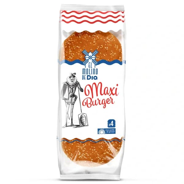 Pan de hamburguesa maxi El molino de Dia bolsa 300 g - 0.3 kg - Imagen del producto en Findit