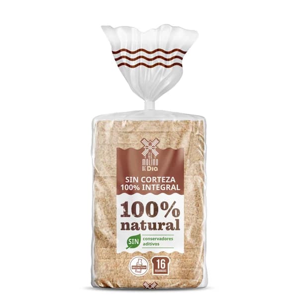 Pan de molde 100% integral sin corteza El molino de Dia bolsa 450 g - 0.45 kg - Imagen del producto en Findit