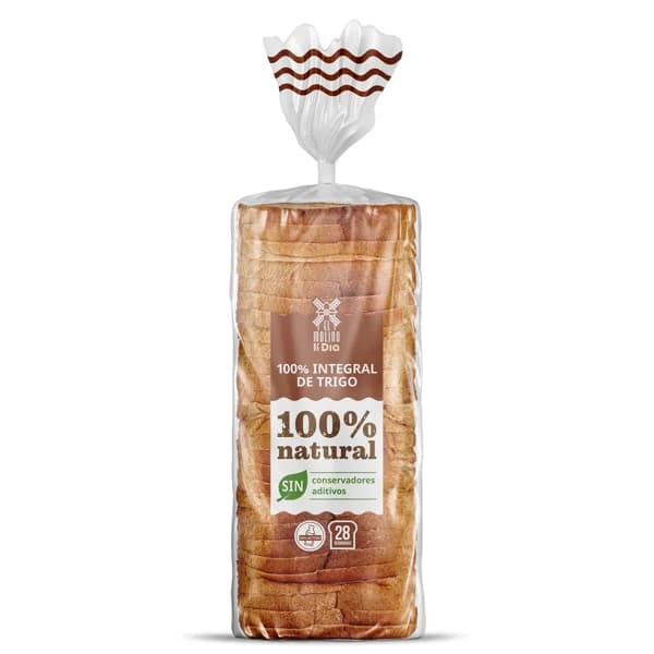 Pan de molde 100% integral familiar El molino de Dia bolsa 820 g - 0.82 kg - Imagen del producto en Findit