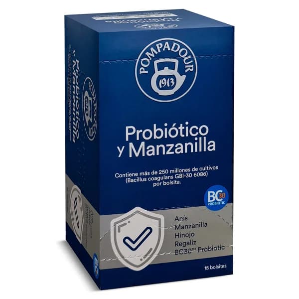 Infusión con probióticos y manzanilla Pompadour caja 15 unidades - 1 ud - Imagen del producto en Findit