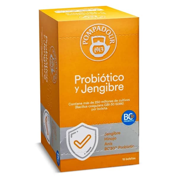 Infusión con probióticos y jengibre Pompadour caja 15 unidades - 1 ud - Imagen del producto en Findit