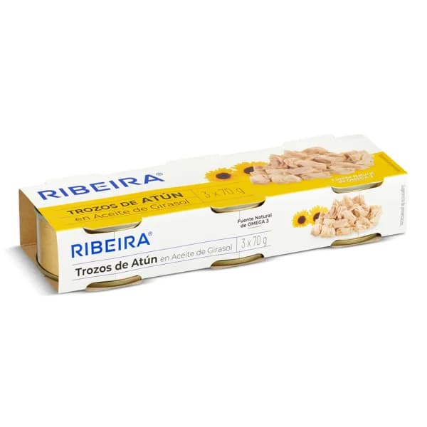 Trozos de atún en aceite de girasol Ribeira lata 3 x 52 g - 0.16 kg - Imagen del producto en Findit
