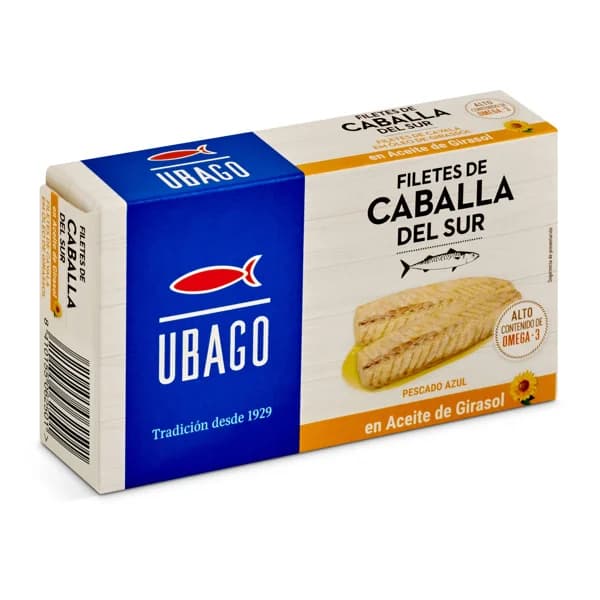 Filetes de caballa del sur en aceite de girasol Ubago lata 65 g - 0.07 kg - Imagen del producto en Findit