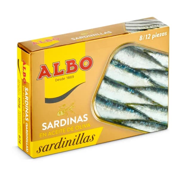 Sardinillas en aceite de oliva 8/12 piezas Albo lata 82 g - 0.08 kg - Imagen del producto en Findit