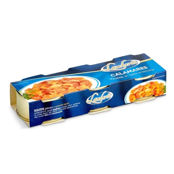 Trozos de calamar en salsa americana Lamberti lata 3 x 51 g - 1 ud - Imagen del producto en Findit