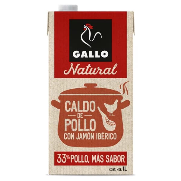 Caldo natural de pollo con jamón ibérico Gallo brik 1 l - 1 ud - Imagen del producto en Findit
