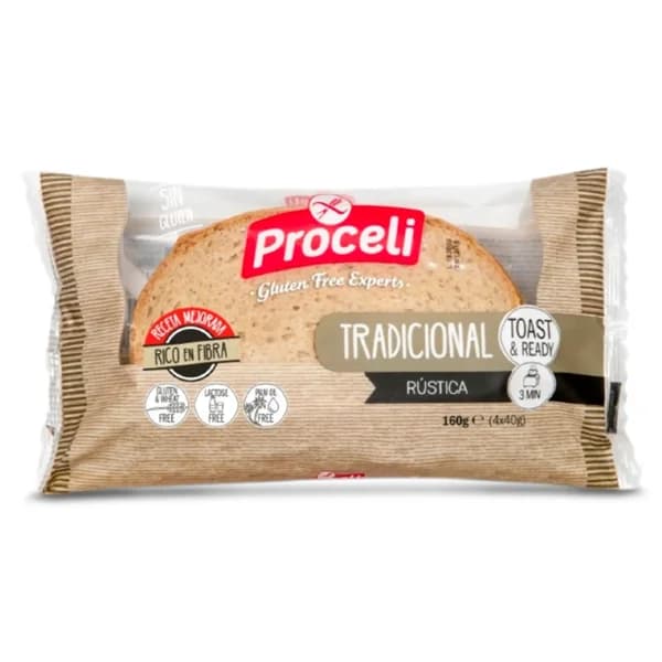 Pan tradicional sin gluten Proceli bolsa 160 g - 0.16 kg - Imagen del producto en Findit