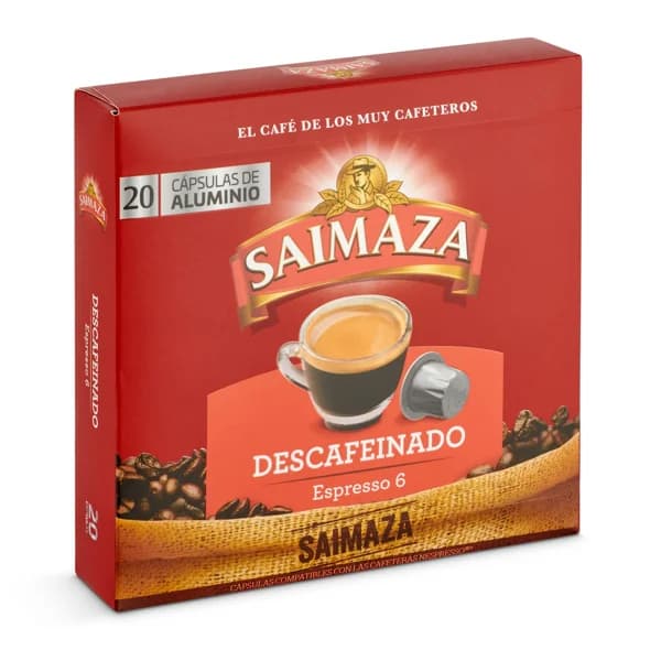 Café en cápsulas espresso descafeinado Saimaza caja 20 unidades - 19.81 ud - Imagen del producto en Findit