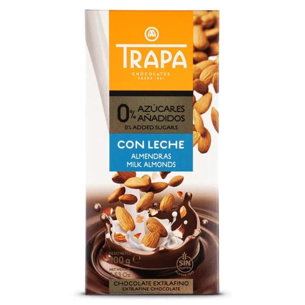 Chocolate con leche y almendras 0% azúcares añadidos Trapa 100 g - 0.1 kg - Imagen del producto en Findit