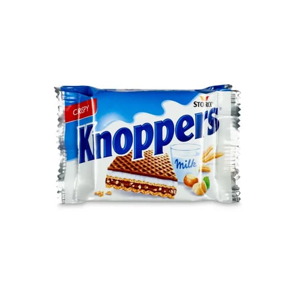 Barquillos rellenos de crema con leche y cacao Knoppers bolsa 75 g - 0.08 kg - Imagen del producto en Findit